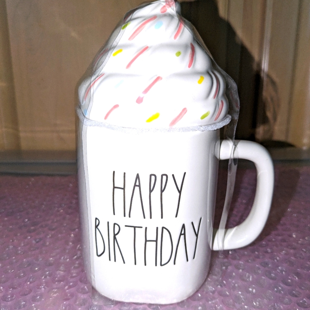 Htf Rae Dunn Happy birthday mug with whipped cream topper. Gifts, antiques